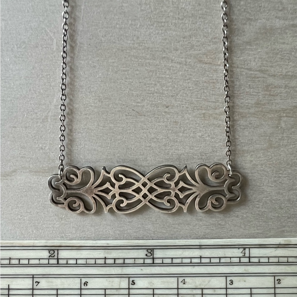 Sterling Silver Openwork Bar Necklace - Picture 3 of 5